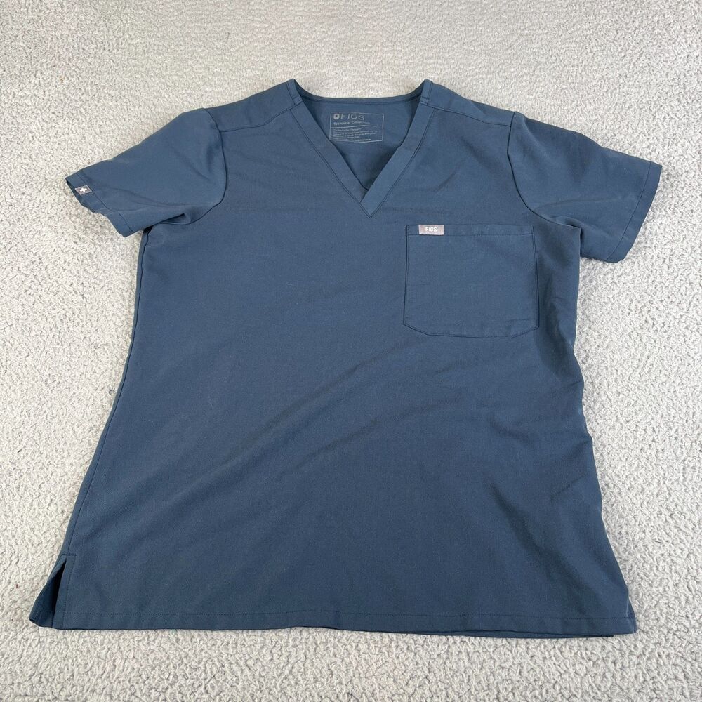 FIGS Catarina Scrub Top Women S Blue One Pocket  V-Neck 1000211 Message Hospital